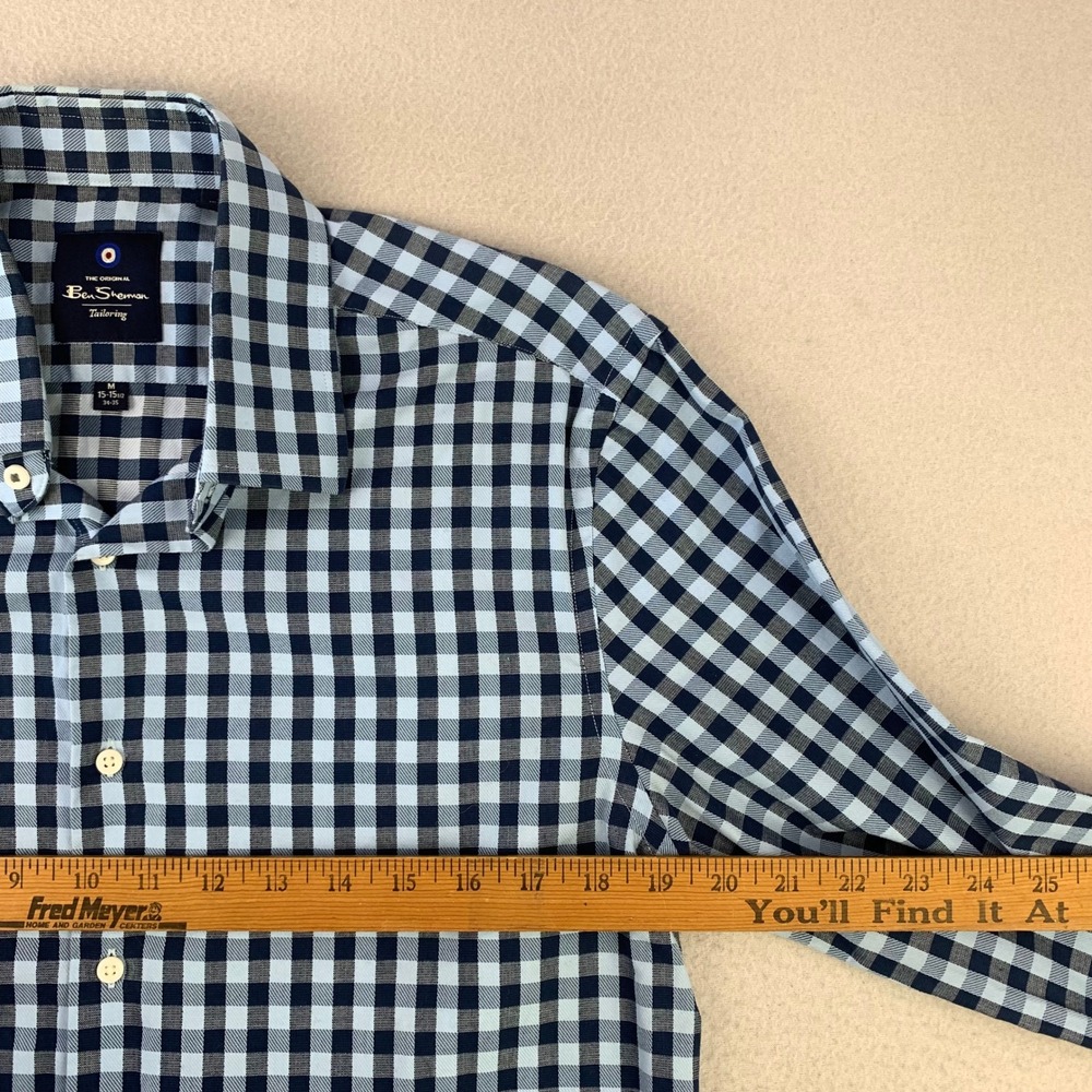 Ben Sherman Tailoring Dress Shirt Mens M Blue Gingham Long Sleeve Button Front - Picture 7 of 9